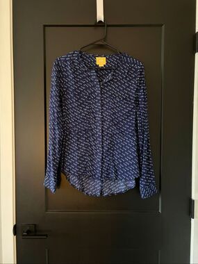 Anthropologie Maeve Clara Blouse Button Up Bird Novelty Print Size 0